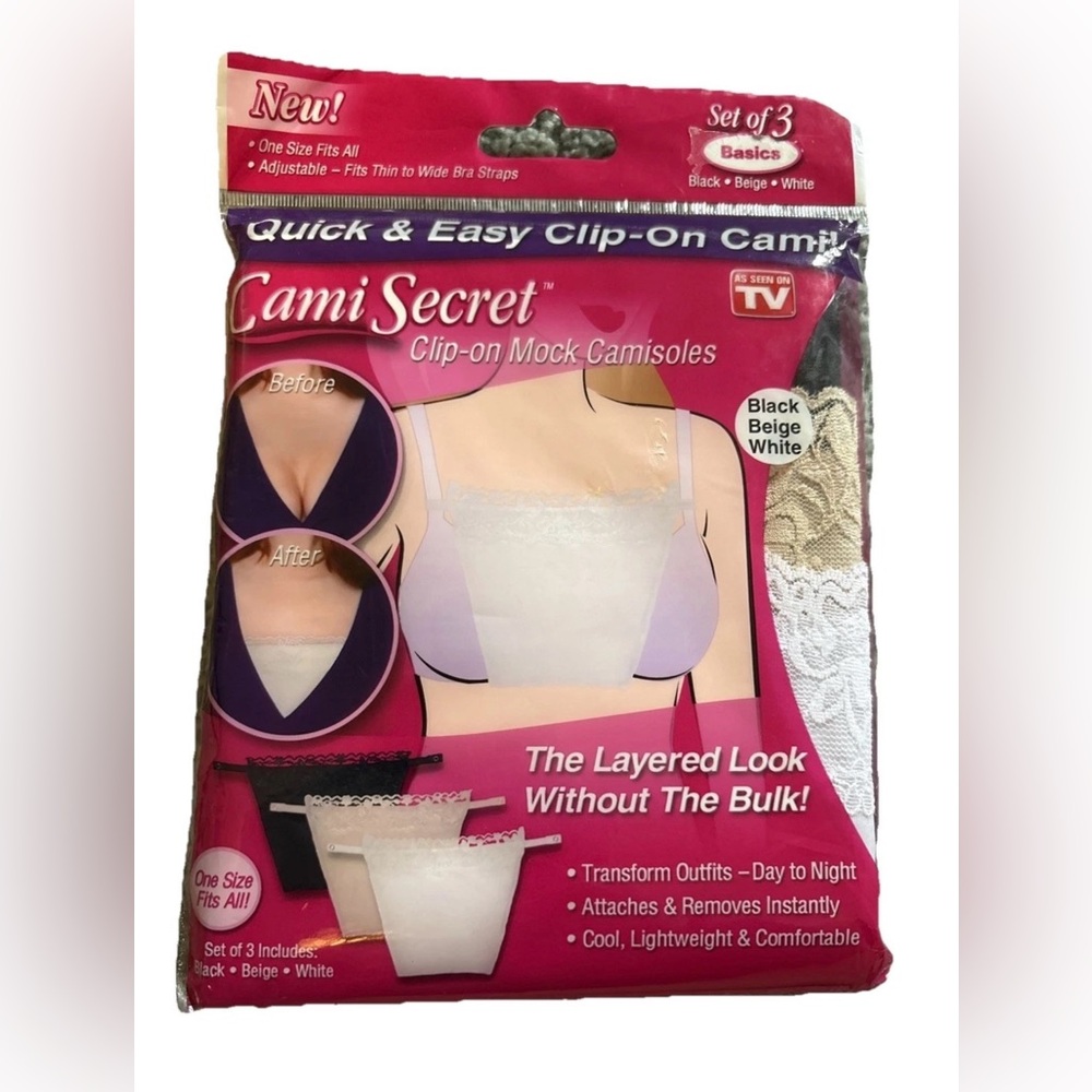 Cami Secret Clip On Mock Camisoles Set Of 3 Black Beige White New In Package
